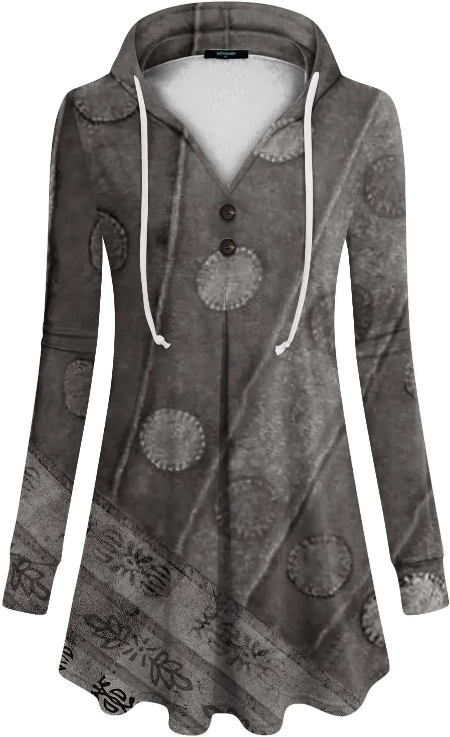 Womens Tunic Tops Winter Ethnic Floral Oversized Hoodie Long Sleeve Blouse Vneck Button Shirts Fall Sweatshirt Graphic