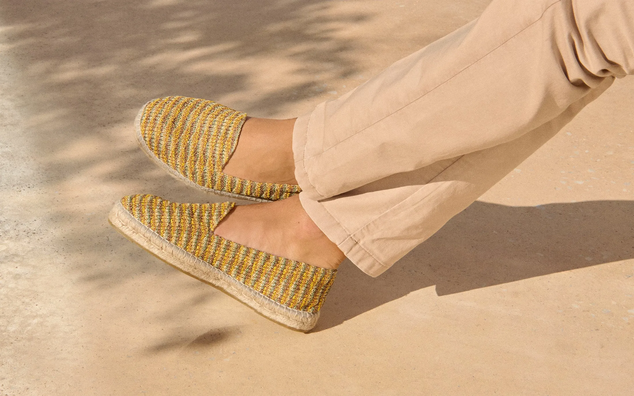 Woven Raffia Stripes Espadrilles - G32C0 - Yucatán Sage And Cocoa On Beige