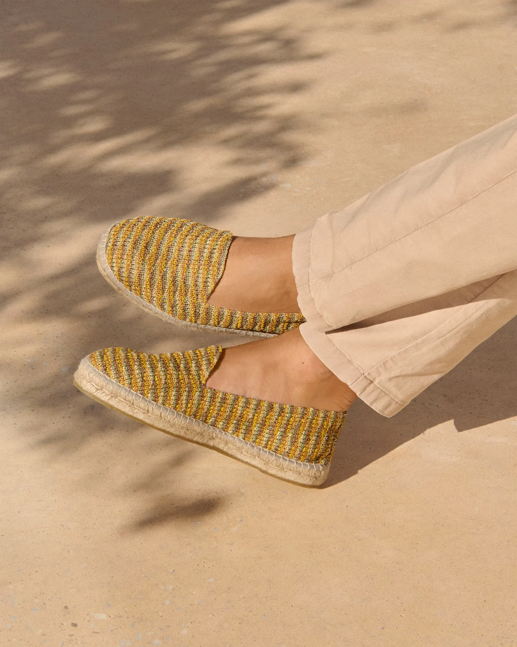 Woven Raffia Stripes Espadrilles - G32C0 - Yucatán Sage And Cocoa On Beige