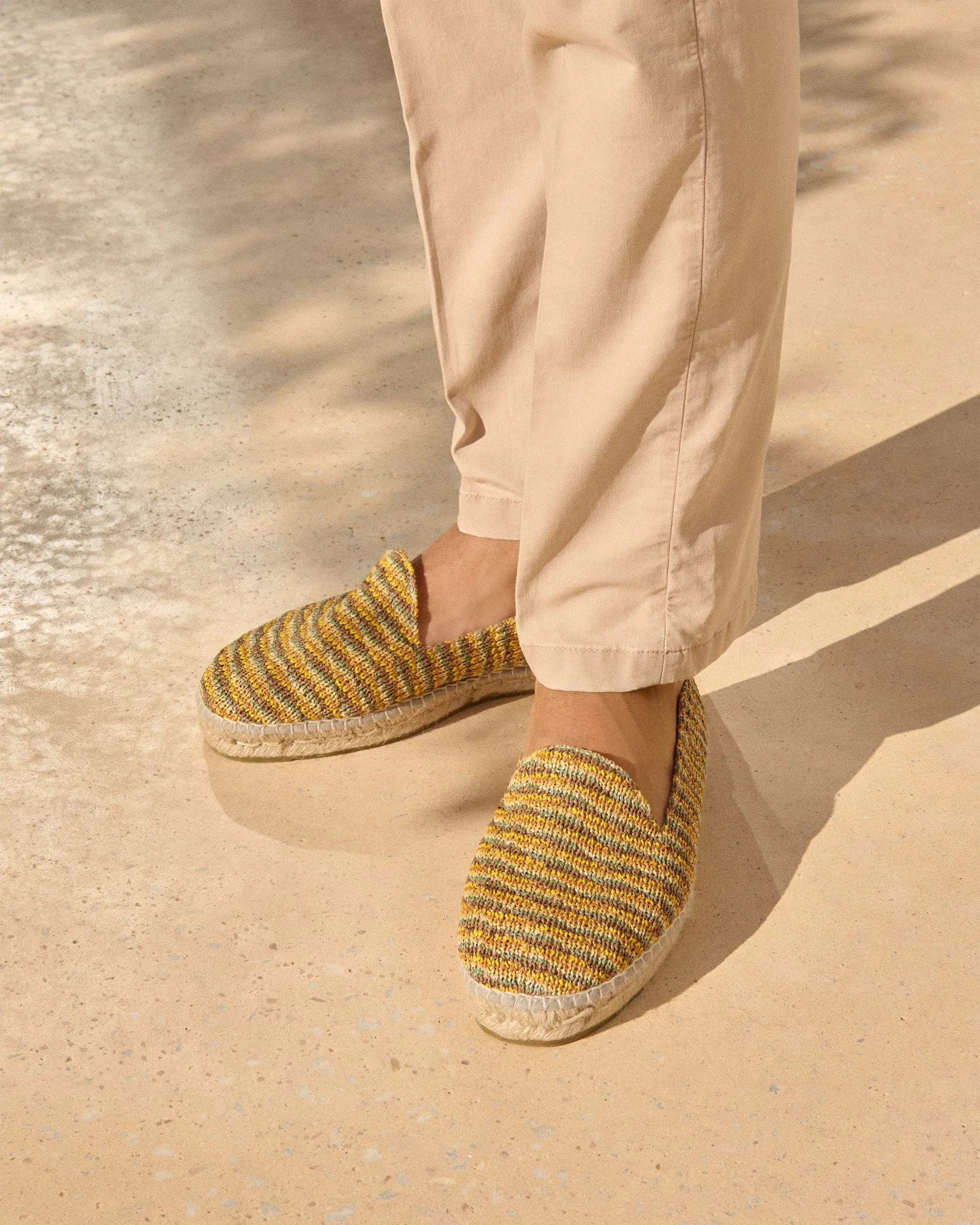 Woven Raffia Stripes Espadrilles - G32C0 - Yucatán Sage And Cocoa On Beige