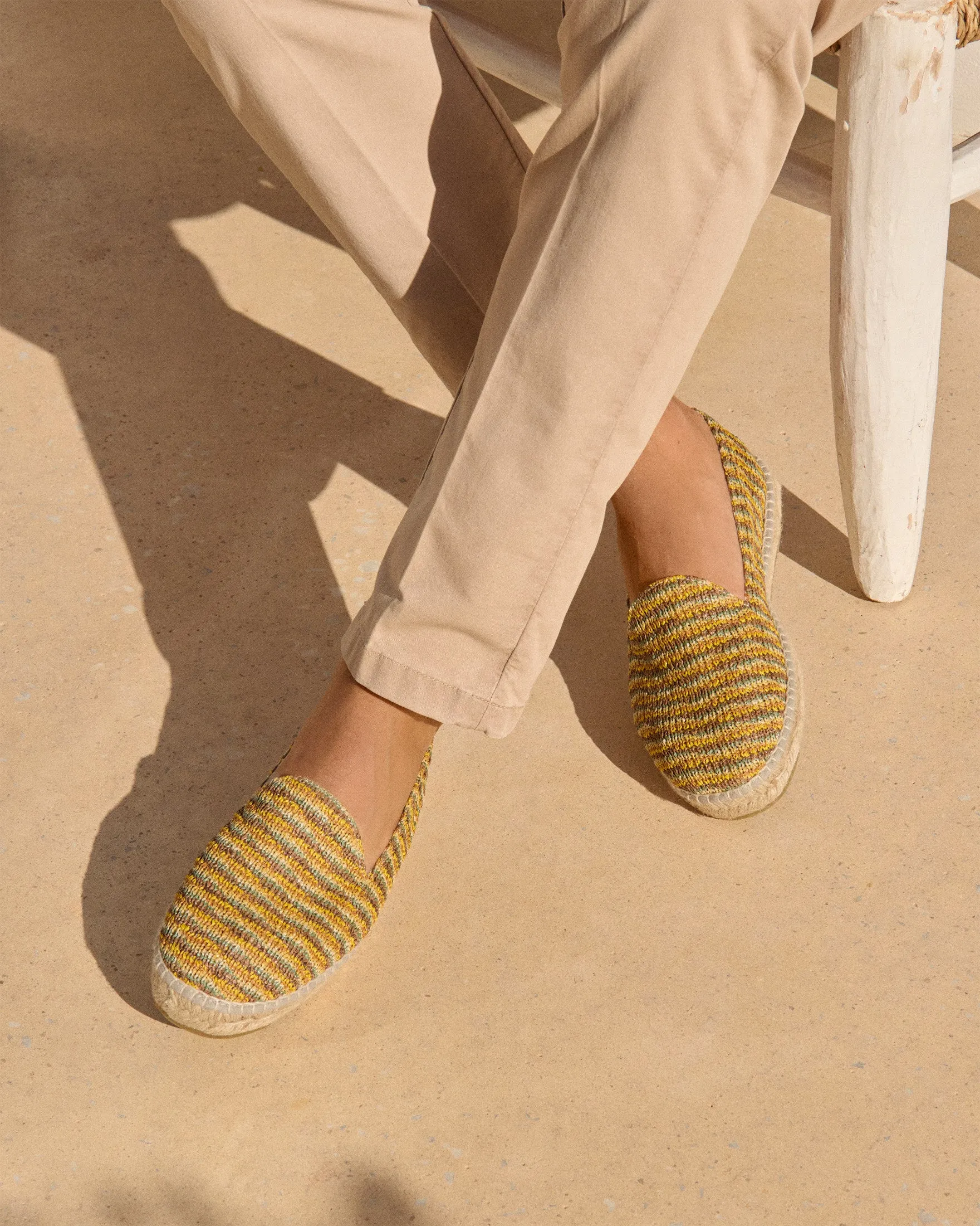 Woven Raffia Stripes Espadrilles - G32C0 - Yucatán Sage And Cocoa On Beige