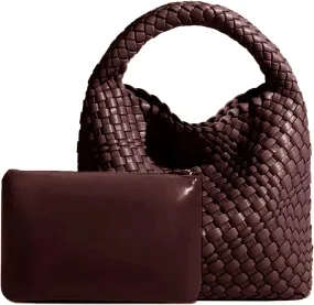 Woven Tote Bag For Women, Soft Foldable Top-Handle Wristlet Bag, Fashion Hobo Handbag, Composite Bag with Coin Purse